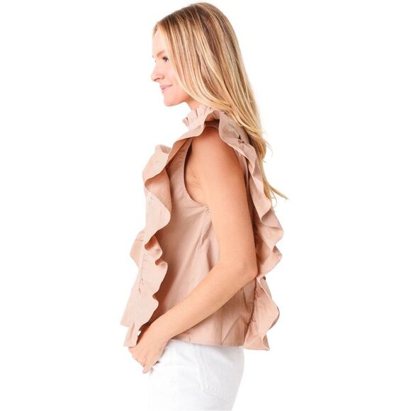 Deluc Tan "Sarah" Ruffle Dramatic Sleeveless Blouse - Picture 11 of 12